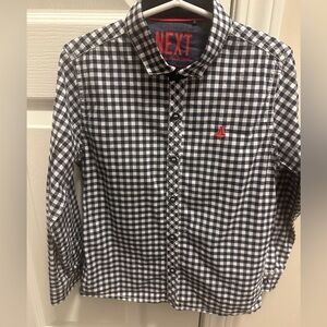 Next Direct Black & White Gingham Button-Down Shirt with Logo